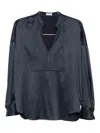Brunello Cucinelli Drop-shoulder Silk Blouse In Blue