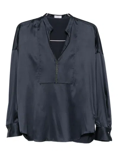 Brunello Cucinelli Drop-shoulder Silk Blouse In Blue