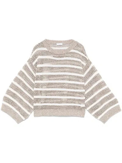 Brunello Cucinelli Drop Shoulder Sweater With Sequin Embellishments In Gray