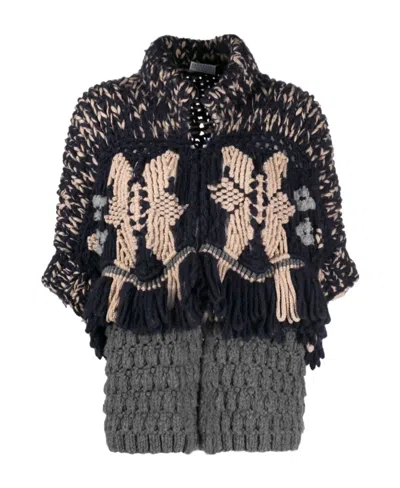 Brunello Cucinelli Floral-intarsia Chunky-knit Cardigan In Black