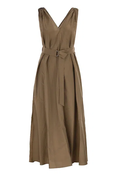 Brunello Cucinelli Duna Brown Cotton Dress In Green