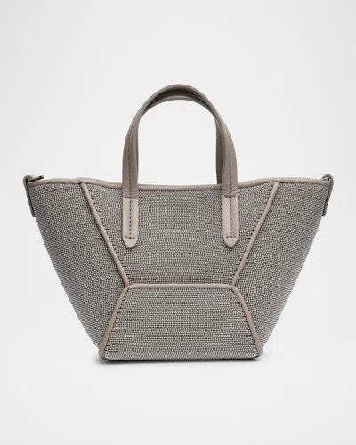 Brunello Cucinelli Duo All Over Monili Leather Mini Tote Bag In Gray