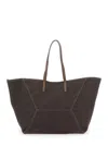 Brunello Cucinelli Duo Brown Shoulder Bag With Two Flat Handles And Concealed Magnetic Closure In Cotton Woman