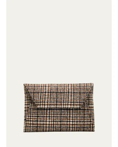 Brunello Cucinelli Duo Check Alpaca-wool Clutch Bag In Brown