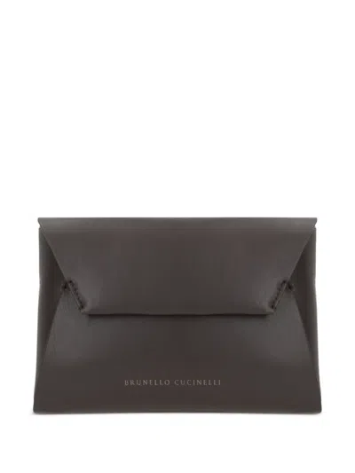 Brunello Cucinelli Duo Clutch In Leather In Brown