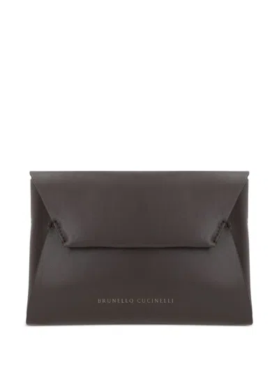 Brunello Cucinelli Duo Leather Clutch Bag In Brown