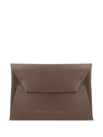 Brunello Cucinelli Duo Leather Clutch Bag In Brown