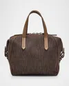 Brunello Cucinelli Duo Mini Denim Traveler Top-handle Bag In Brown
