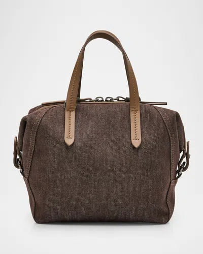 Brunello Cucinelli Duo Mini Denim Traveler Top-handle Bag In Burgundy
