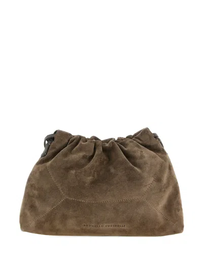 Brunello Cucinelli Duo Monile Suede Pouch In Brown