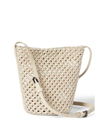 Brunello Cucinelli Duo Pouch Bag In Precious Cotton Net In Neutral