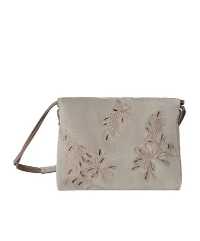 Brunello Cucinelli Duo Pouch Bag In Suede With Dazzling Broderie-anglaise And Monili In Gray