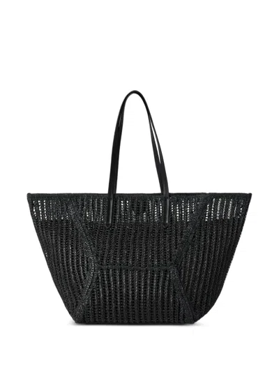 Brunello Cucinelli Techno Raffia Knit Bc Duo Tote Bag In Black