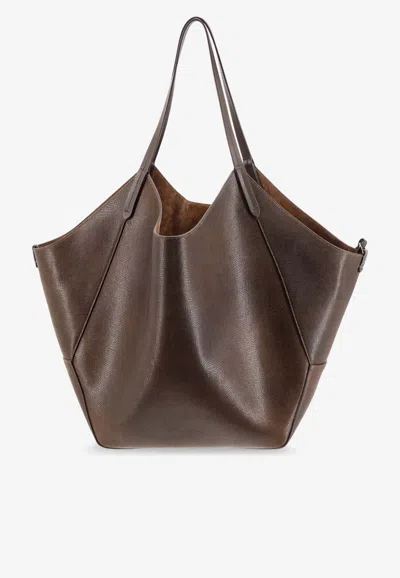 Brunello Cucinelli Duo Reversible Tote Bag In Lizard-effect Leather In Brown