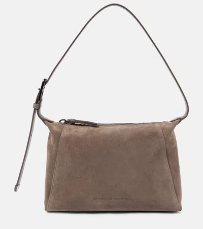 Brunello Cucinelli Duo Small Suede Shoulder Bag In Brown