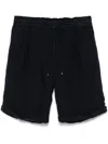 Brunello Cucinelli Men Garment-dyed Bermuda Shorts In Linen Gabardine With Drawstring And Pleat In Blue