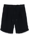 Brunello Cucinelli Men Garment-dyed Bermuda Shorts In Linen Gabardine With Drawstring And Pleat In Blue