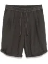Brunello Cucinelli Men Garment-dyed Bermuda Shorts In Linen Gabardine With Drawstring And Pleat In Brown