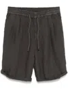 Brunello Cucinelli Men Garment-dyed Bermuda Shorts In Linen Gabardine With Drawstring And Pleat In Coffee