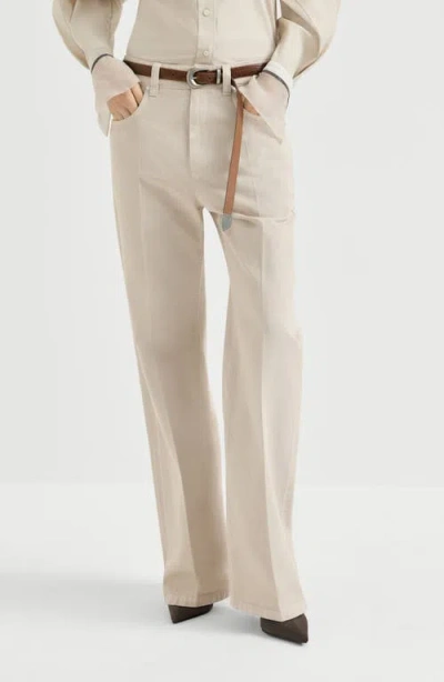 Brunello Cucinelli Dyed Denim Contemporary Loose Trousers In Neutral
