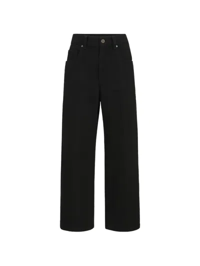 Brunello Cucinelli Dyed Denim Contemporary Square Trousers With Monili In Black