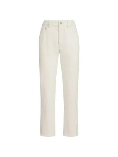 Brunello Cucinelli Dyed Denim Five-pocket Straight Trousers With Shiny Bartack In Neutral