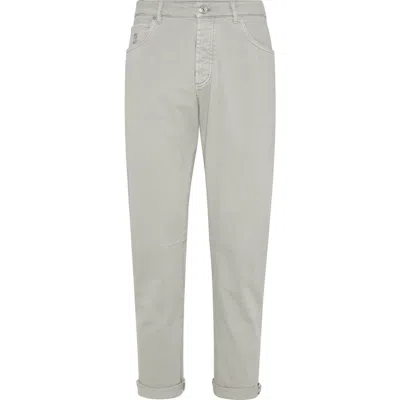 Brunello Cucinelli Dyed Denim Trousers In Khaki