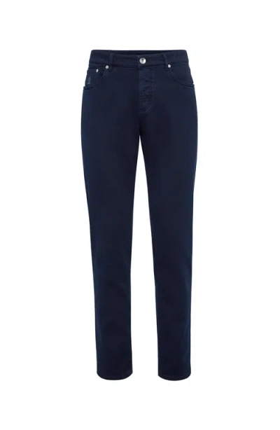 Brunello Cucinelli Dyed Denim Trousers In Navy Blue