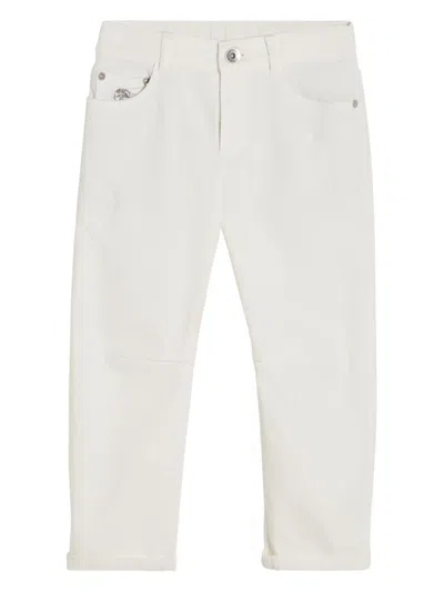 Brunello Cucinelli Kids' Dyed Denim Trousers In White