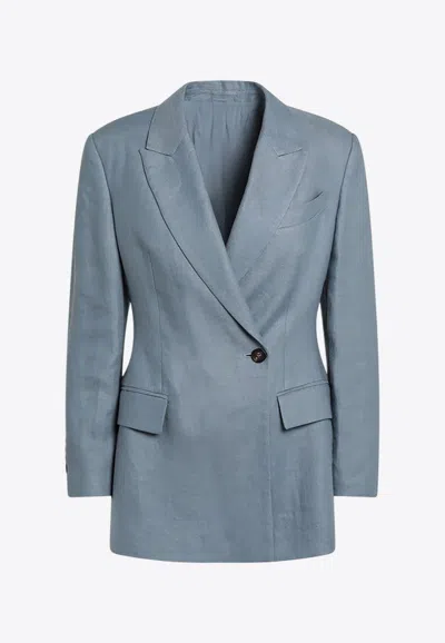 BRUNELLO CUCINELLI DOUBLE-BREASTED HEMP AND LINEN BLAZER