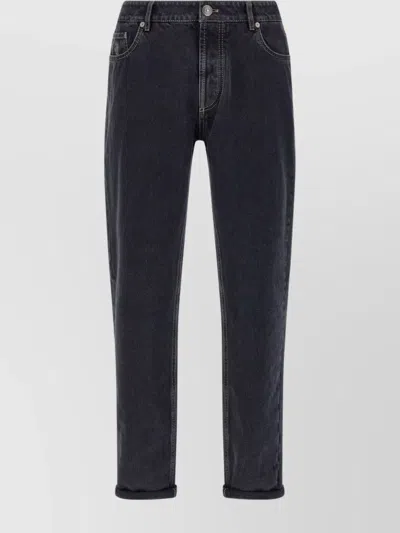 Brunello Cucinelli Dyed Jeans With Back Pocket And Belt Loops In Blue
