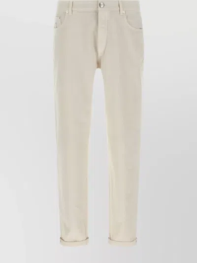 Brunello Cucinelli Dyed Jeans With Rolled Cuffs And Pockets In Neutral