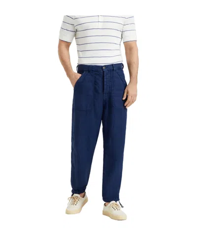 Brunello Cucinelli Dyed Linen Straight-leg Trousers In Blue