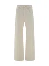 Brunello Cucinelli Beige Twill Loose Trousers In Ecru