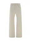 Brunello Cucinelli Women Loose Trousers In Garment-dyed Comfort Denim With Shiny Tab In Ecru
