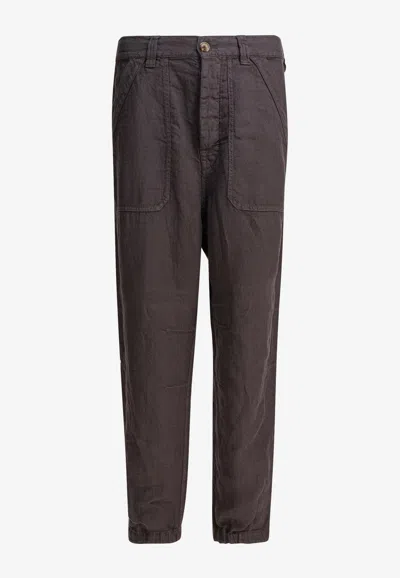 Brunello Cucinelli Dyed Relaxed Linen Pants In Brown