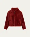 Brunello Cucinelli Dyed Shearling Short Jacket With Contrast Monili Zipper In C7493 Ruby