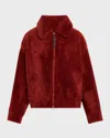 Brunello Cucinelli Dyed Shearling Short Jacket With Contrast Monili Zipper In C7493 Ruby