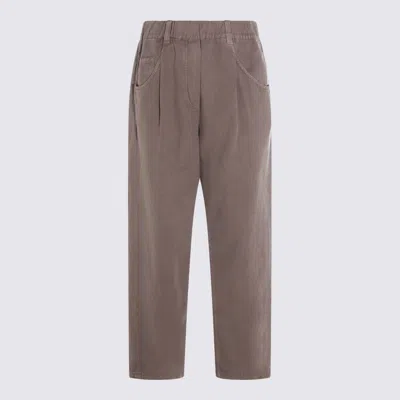Brunello Cucinelli Earth Brown Cotton And Linen Blend Pants