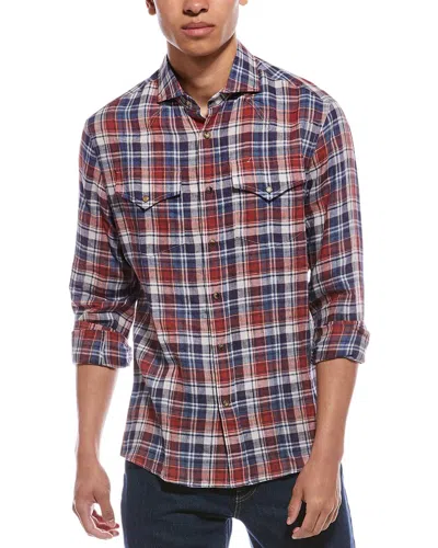 Brunello Cucinelli Easy Fit Linen Western Shirt In Multi