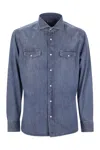 Brunello Cucinelli Men Easy Fit Shirt In Light Denim With Press Studs In Blue