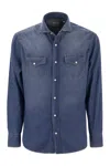 Brunello Cucinelli Men Easy Fit Shirt In Light Denim With Press Studs