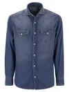 BRUNELLO CUCINELLI EASY FIT SHIRT IN LIGHT DENIM WITH PRESS STUDS