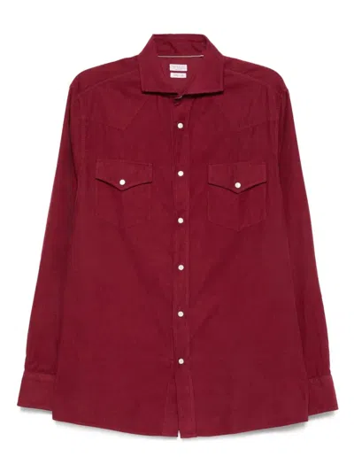 Brunello Cucinelli Easy Fit Western Shirt In Corduroy In Red
