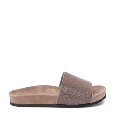 Brunello Cucinelli Eco Brass Trim Sliders In Nude