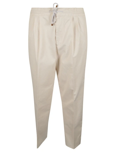 Brunello Cucinelli Elastic Drawstring Waist Trousers In Off White