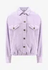 Brunello Cucinelli Cotton And Linen Denim Jacket With Elastic Bottom In Lavender