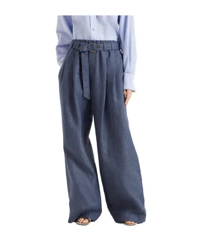 Brunello Cucinelli Elastic Strap Casual Pants In Blue