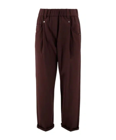 Brunello Cucinelli Elastic Waist Casual Pants In Burgundy