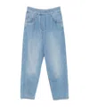 Brunello Cucinelli Elasticated Waistband Denim Trousers With Rivet Detailing In Blue